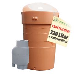 Regentonne Exklusiv 320l terra-kotta - inkl. Fallrohrfilter T33 grau