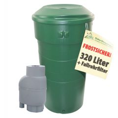 Regentonne Exklusiv 320l gr�n - inkl. Fallrohrfilter T33 grau