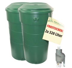 Regentonne Exklusiv 320l gr�n 2er SET - inkl. 1 St�ck Fallrohrfilter T33 grau