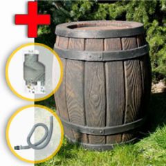 Regentonne Eichenfass 120l inkl. Bef�ll- und Entnahmeset grau