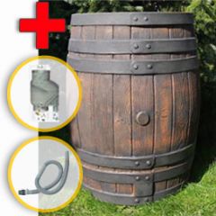 Regentonne Eichenfass 240l inkl. Bef�ll- und Entnahmeset grau