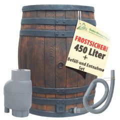 Regentonne Eichenfass 450l inkl. Bef�ll- und Entnahmeset grau