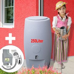Regentonne S�ule 250l granit-grau inkl. Fallrohrfilter T33 grau