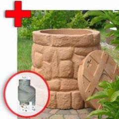 Regentonne M�rchenbrunnen sand-stein 400l  inkl. Fallrohrfilter T33 grau