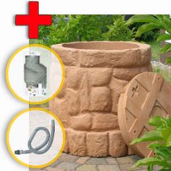 Regentonne M�rchenbrunnen sand-stein 400l inkl. Bef�ll- und Entnahmeset grau