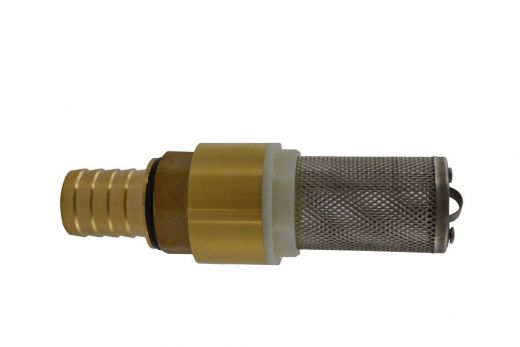 Rückschlagventil für Pumpen 1, mit Filterkorb und Tüllen- Anschluß für 20mm Schlauch, aus Messing