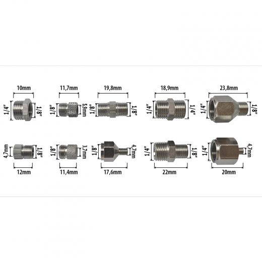 Profi- AirBrush Adapter 10er SET Abmessungen