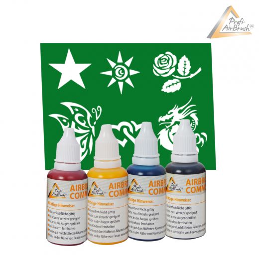 Fancy Tattoo Airbrush Set, Schablonen mit Farben, Tattoo Airbrush Farben. airbrush tattoo selber machen, Airbrush Tattoo Schablonen