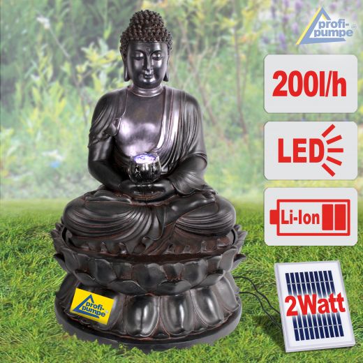 Solar Gartenbrunnen BUDDHA-ETERNITY mit LED-Licht und Li-Ion-Akku