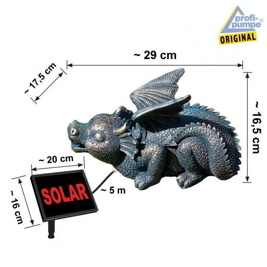 Solar Gartenbrunnen ZAUBER-DRACHE - Abmessungen