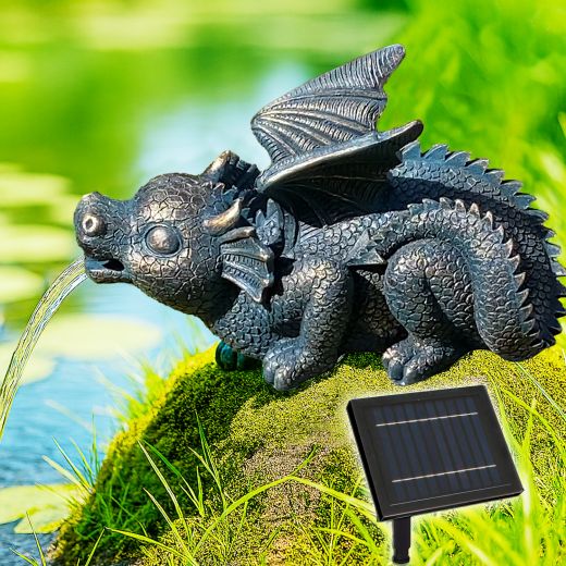 Solar Gartenbrunnen ZAUBER-DRACHE<br>mit Li-Ion-Akku