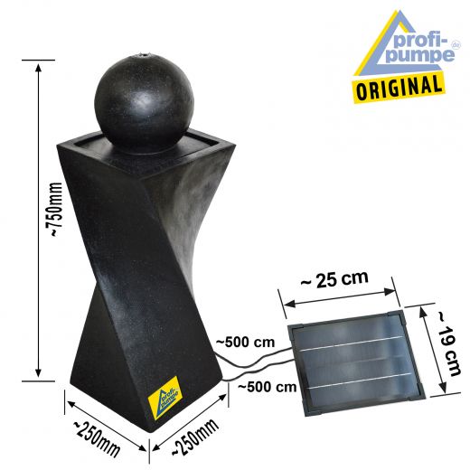 Solar - Brunnen "GRANIT-BLACK-3" Abmessungen