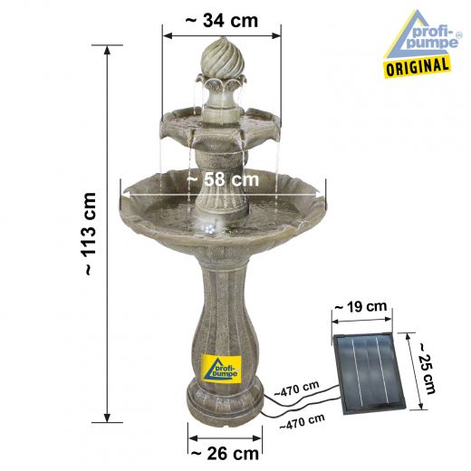 Solar - Brunnen "KLASSIK-GARTEN-3-1" - Abmessungen