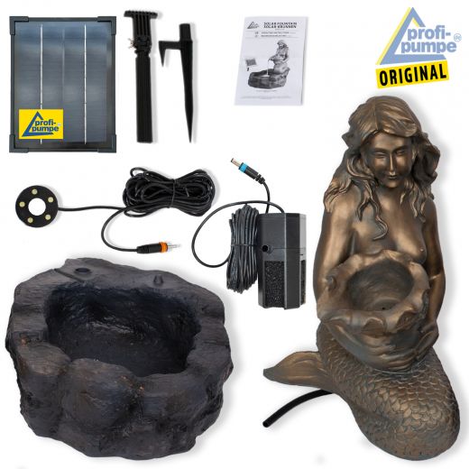 Solar - Teichbrunnen "MEERJUNGFRAU am TEICH-3" mit Li-Ion-Akku & LED Licht - Lieferumfang
