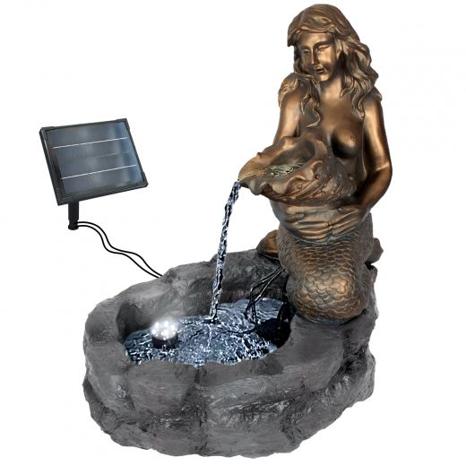 Solar - Teichbrunnen "MEERJUNGFRAU am TEICH-3" mit LiIon-Akku & LED Licht