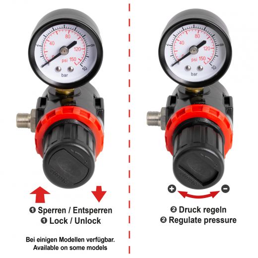 Manometer des Profi-AirBrush Kompressor ,  Anschluß am Vorfilter und Wasserabscheider 