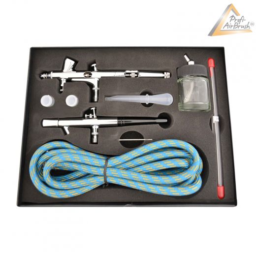 Airbrushpistolen Set Profi-AirBrush x-Action-Gun 188k D 0,35 0,25, Packung mit Zubehör und Druckschlauch