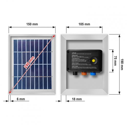 2W Solarpanel für Solar Deko mit Li-Ion Akkus - Abmessungen