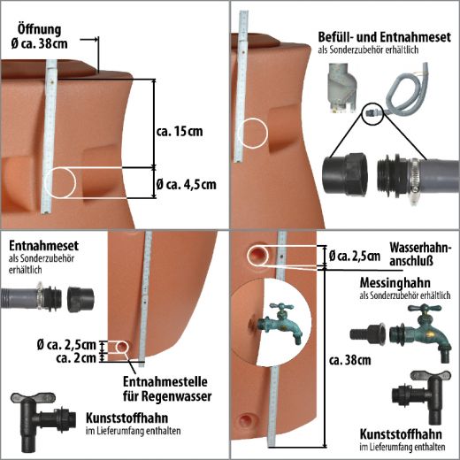 Amphore Maja 300l terrakotta inkl. Füllstandsschlauch