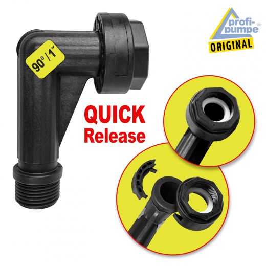 QUICK RELEASE 90° 1’’ IG Überwurfmutter an der kurzen Seite x 1’’ AG an der langen Seite