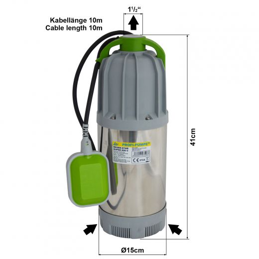 Tauchpumpe REGEN-STAR SUPER 800-3 mit Saugschlitzen. Kellerpumpe, Regenfasspumpe, Regentonnen-Pumpe, Fasspumpe