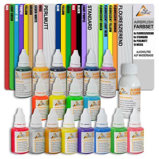 Airbrush Farben 19-er Set auf Wasserbasis. Airbrush colors. Airbrush Farben wasserverdünnbar