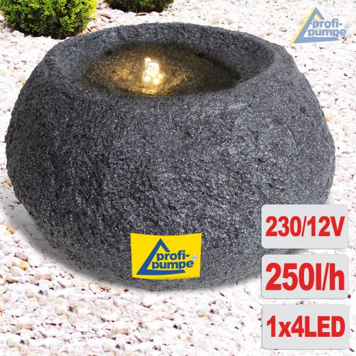 230V - Gartenbrunnen GRANIT-QUELLSTEIN mit LED-Licht 