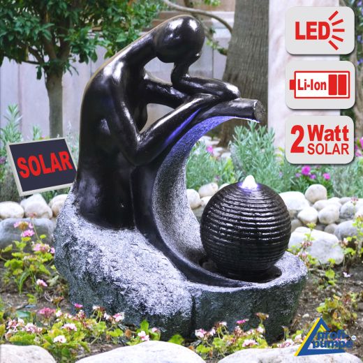 B-Ware Solar - Brunnen LADY in BLACK-2 mit LiIon-Akku & LED-Licht