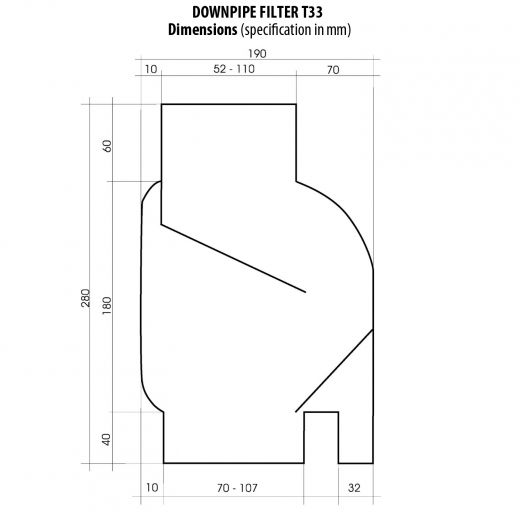 Downpipe filter T33 gray with filling and extraktion kit as accessory