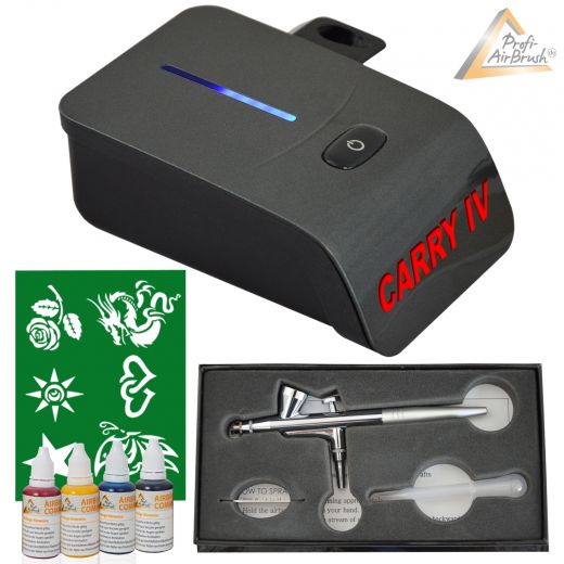 Profi-AirBrush Carry IV-TC schwarz und Fancy Tattoo Airbrush Set