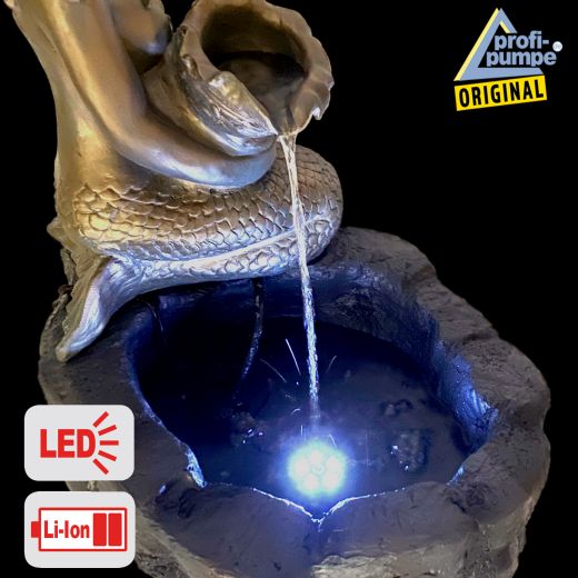Solar - Teichbrunnen "MEERJUNGFRAU am TEICH" mit LiIon-Akku & LED Licht
