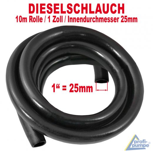 Diesel Gummi-Schlauch Innendurchmesser 25mm für 1"-Tüllen, schwarz, 10m