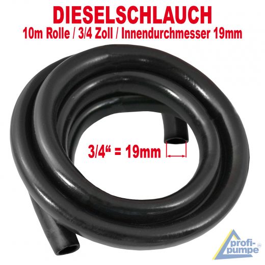 Diesel Gummi-Schlauch Innendurchmesser 19mm für 3/4"-Tüllen, schwarz, 10m
