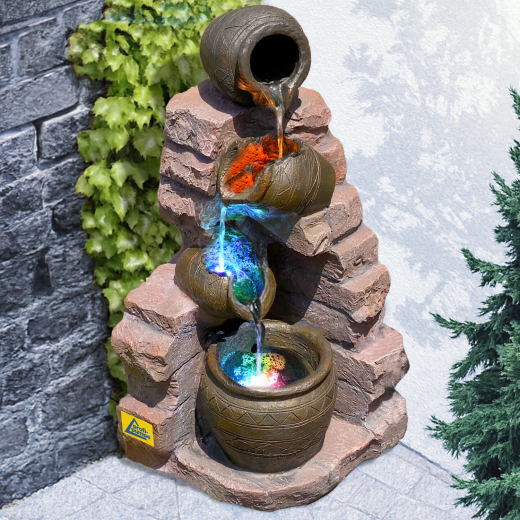 230V - Gartenbrunnen TONZIEGEL & KRÜGE mit 3 RGB LED-Licht-230V 