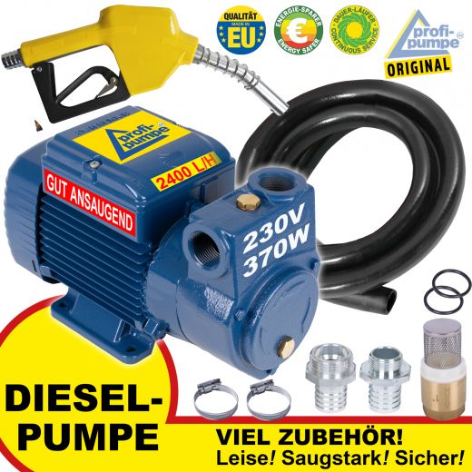 EU Diesel DeLuxe CKm 50 selbstansaugende Pumpe mit Gummi Schlauch, Pistole und Zubehör 