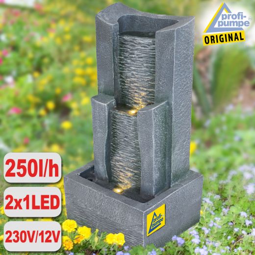 <p>B-Ware Gartenbrunnen 3-Stufige STEIN-KASKADE mit LED-Licht</p>