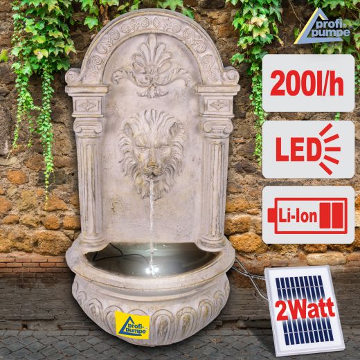 B-Ware Solar GARTEN-, WANDBRUNNEN LÖWEN-BRUNNEN mit LED-Licht