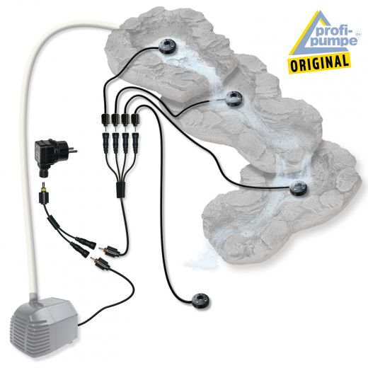 Teichpumpen-Set, 230V Teich-Pumpe, Wasser-Pumpe mit LED, Pumpen-Set für Bachlauf, Pumpen-Set für Wasserkaskade, Pumpen-Set für Wasserfall, Teich-Pumpe mit RGB LED