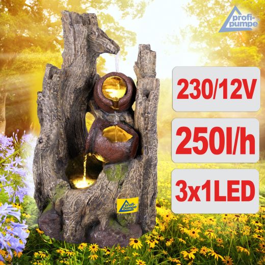 230V - Gartenbrunnen WALDSCHATZ mit LED-Licht 