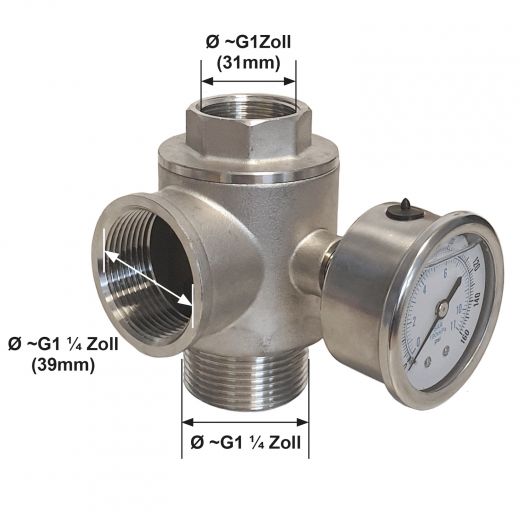 Set 5 Wege Adapter 1,25" mit Manometer Abmessungen