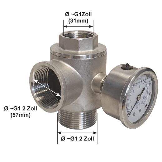 Set 5 Wege Adapter 2" mit Manometer Abmessungen