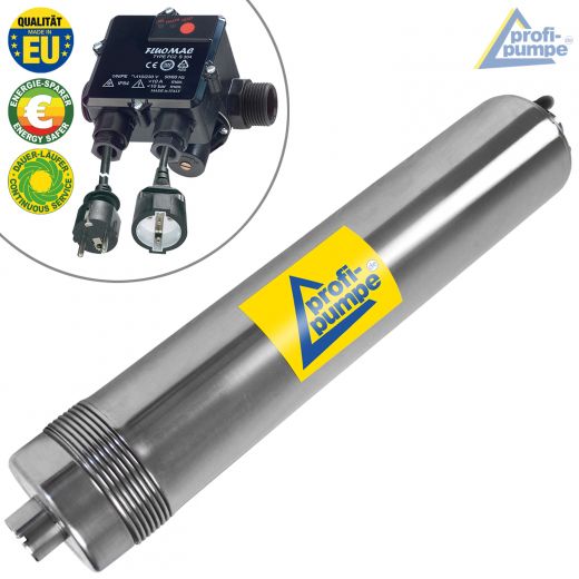 Pumpe Hauswasserwerk 750 FLUOMAC Druckwächter, Durchflusswächter Tauchpumpe rostfreier Edelstahl. Hauswasserversorgung, Bewässerung, Beregnung, Regenwassernutzung, Trinkwassernachspeisung