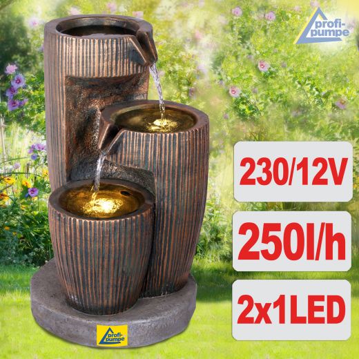 230V - Gartenbrunnen DREIERLEI mit LED-Licht 