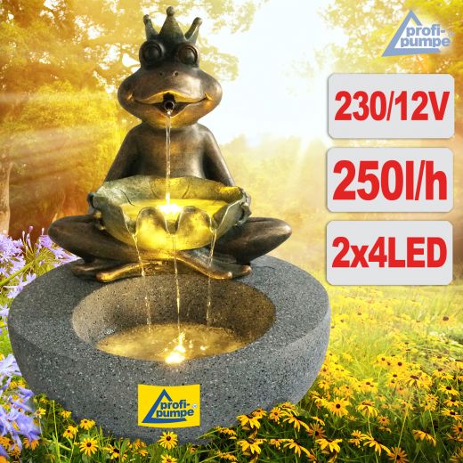 B-Ware Gartenbrunnen FROSCH-PRINZ mit LED-Licht 