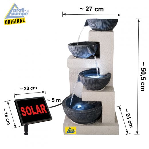Solar Gartenbrunnen WASSERSCHALEN-KASKADE - Abmessungen