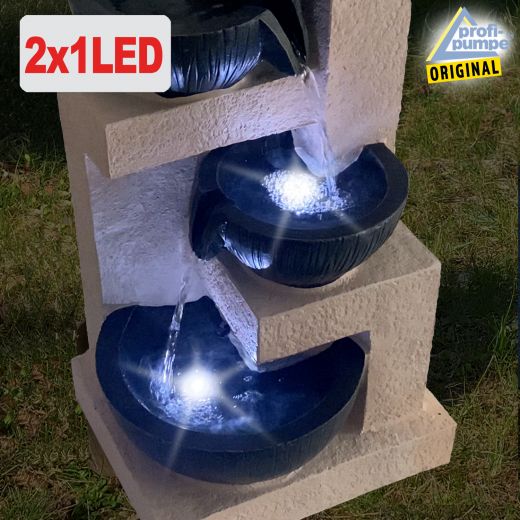 Solar Gartenbrunnen WASSERSCHALEN-KASKADE - LEDs