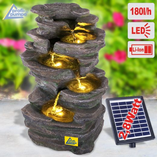 Solar - Gartenbrunnen & Wasserspiel KÖNIGS-FELS mit Li-Ion-Akku