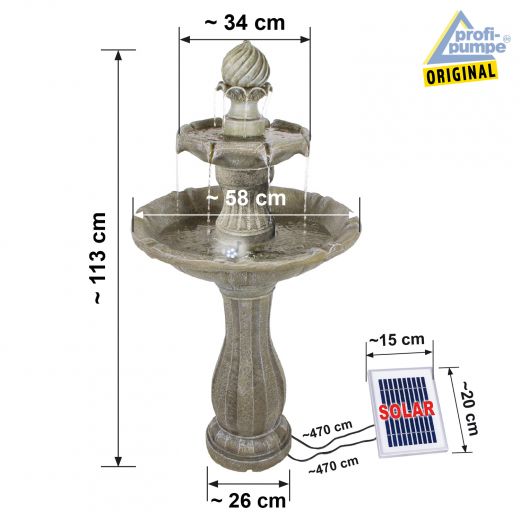 Solar - Brunnen "KLASSIK-GARTEN-2-1" Abmessungen