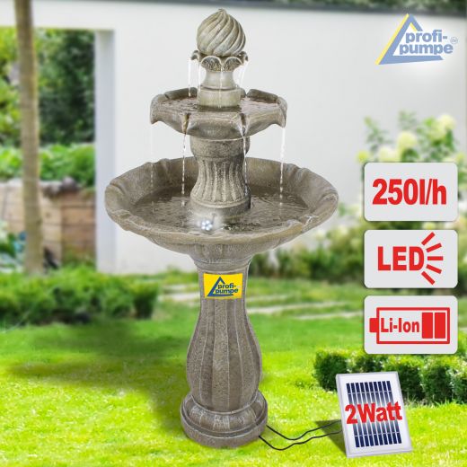 Solar - Brunnen "KLASSIK-GARTEN-2-1" mit LiIon-Akku & LED-Licht 