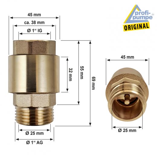 Rückschlagventil Messing 1" Zoll